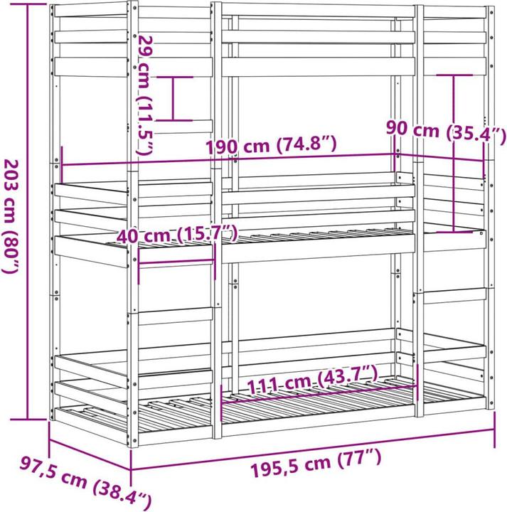Immagine prodotto VidaXL Letto a castello triplo (90 x 190 cm)