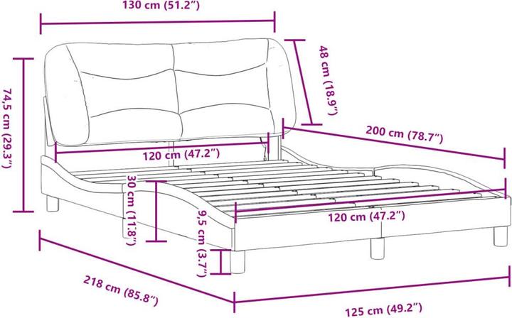 Actual product image VidaXL Bed frame with LED fabric (120 x 200 cm)