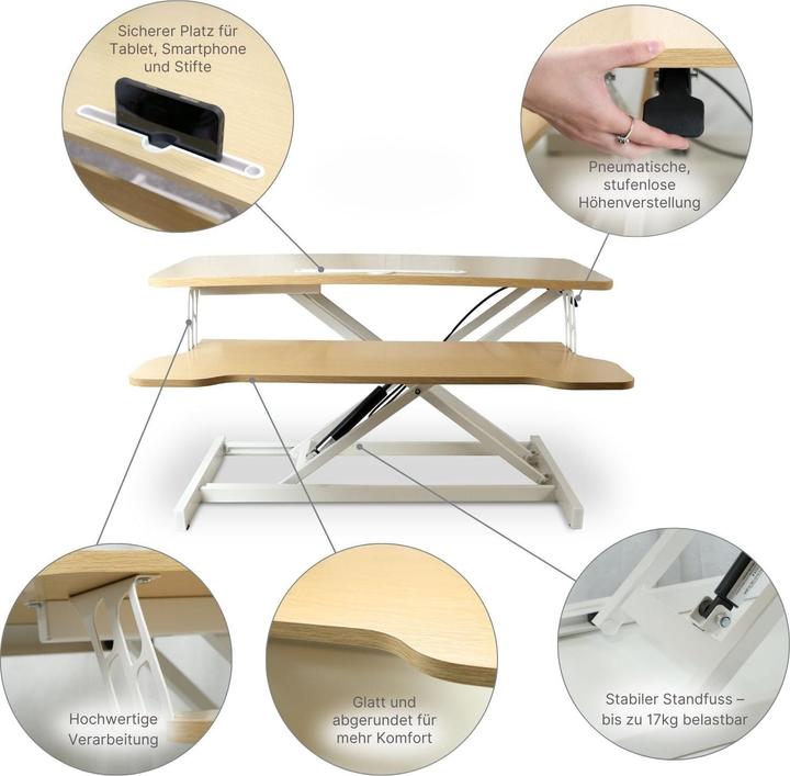 Immagine prodotto Hermex Bürotisch Aufsatz Notebook Schreibtisch Pneumatik Hubtisch Office Desk Arbeitstisch (80 x 64 x 51,5 cm)