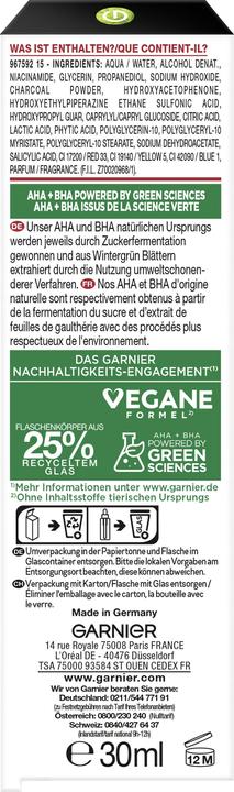 Nutritional values and ingredients Garnier Pure (30 ml)