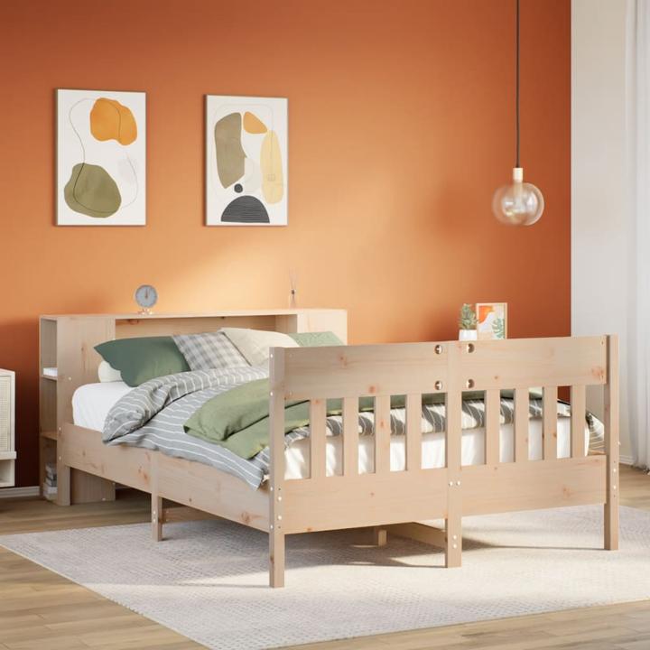Actual product image VidaXL Solid wood bed Wooden bed Bed with shelf without mattress 160x200cm pine (160 x 200 cm)