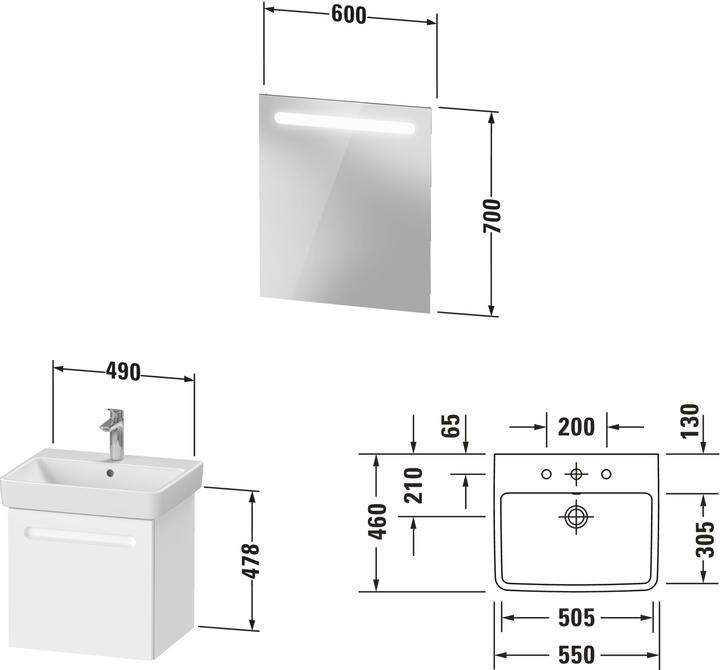 Produktbild Duravit No.1 Möbelset 550, inkl. Waschtisch, Waschtischunterbau, Spiegel