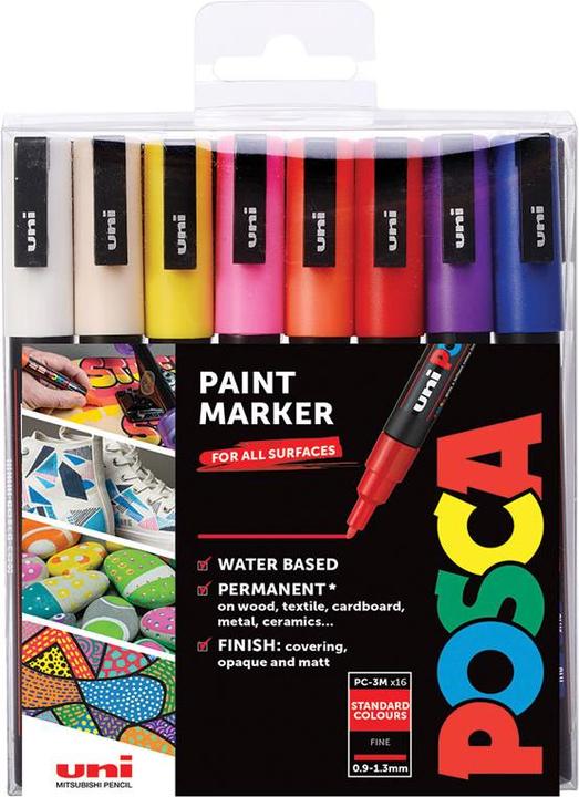 Posca Filzstift PC-3M 16er Set (Multicolor, 1.30 mm, 16 x)