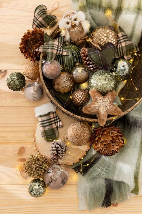 Produktbild J-Line Dose 4 Weihnachtskugel Federn Glas Matt Grün (4 -teilig)