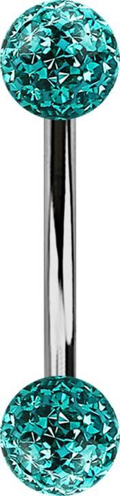 Star Piercing Banane silber mit zwei Kristallkugeln türkis Epoxy Schutzschicht (ohne Messing, Titan G23)