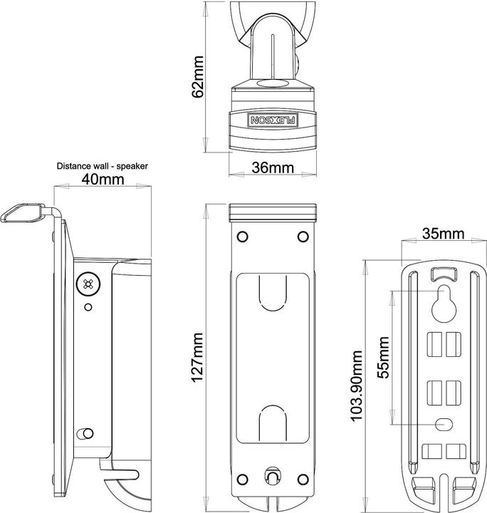 Actual product image Flexson Sonos Play:1 wall mount, tilt and swivel, single (1 pcs., Wall installation, Tiltable, Pivoting)