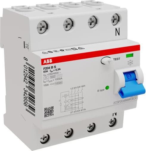 Produktbild ABB F204BS-63/0.3-4TE FI-Schutzschalter TypB 4P 63A 300mA 5kA 4TE