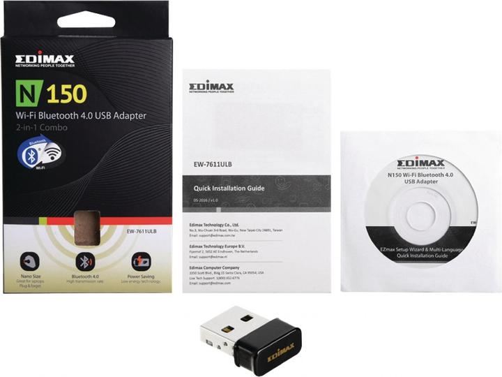 Produktbild edimax N150 Wi-Fi Bluetooth 4.0 Nano-USB-Adapter (USB 2.0)