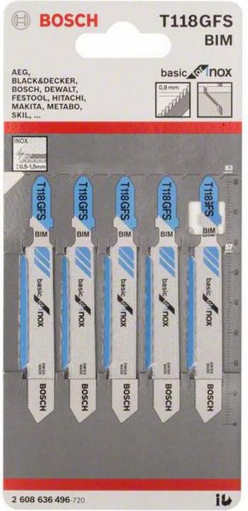 Actual product image Bosch Professional Zubehör PRO Stainless Steel T118GFS Jigsaw blade, 83 mm, 5 pcs.