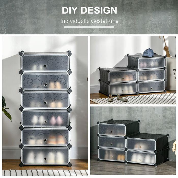 Produktbild Swisshandel24 Schuhregal Aufbewahrungbox DIY Steckregal für 6 Paar Schuhe Schuhkarton für Flur Kunststoff Stahl Sc (49 x 36.5 x 108 cm)