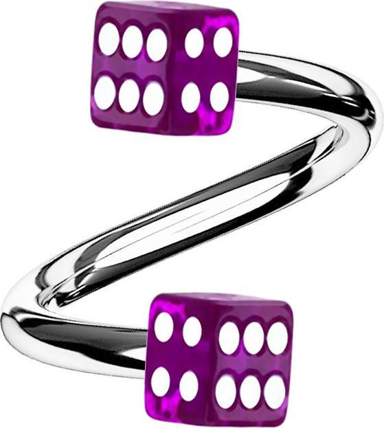 Star Piercing Micro Spirale silber mit zwei Würfel violett transparent (Chirurgenstahl 316L, ohne Messing, Acryl)