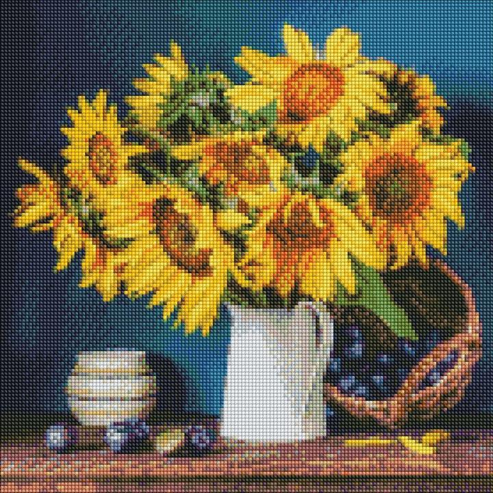 Ideyka Diamond Painting - Sonnenblumen mit Rahmen 40 x 40 cm