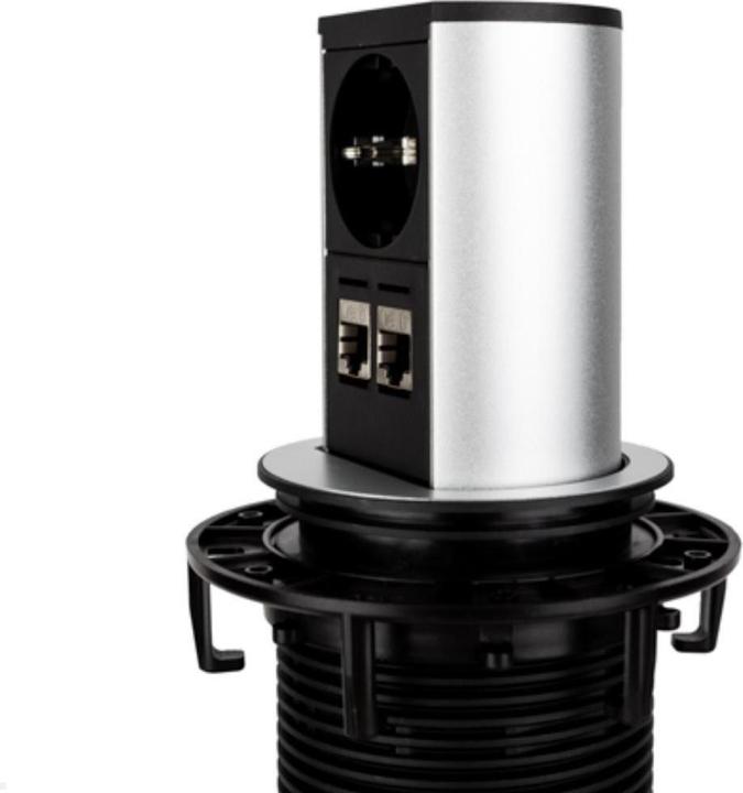Actual product image Bachmann ELEVATOR power strip 1x Schuko 2x LAN chrome matt (1 x, CEE 7/3, RJ45, 0.50 m)