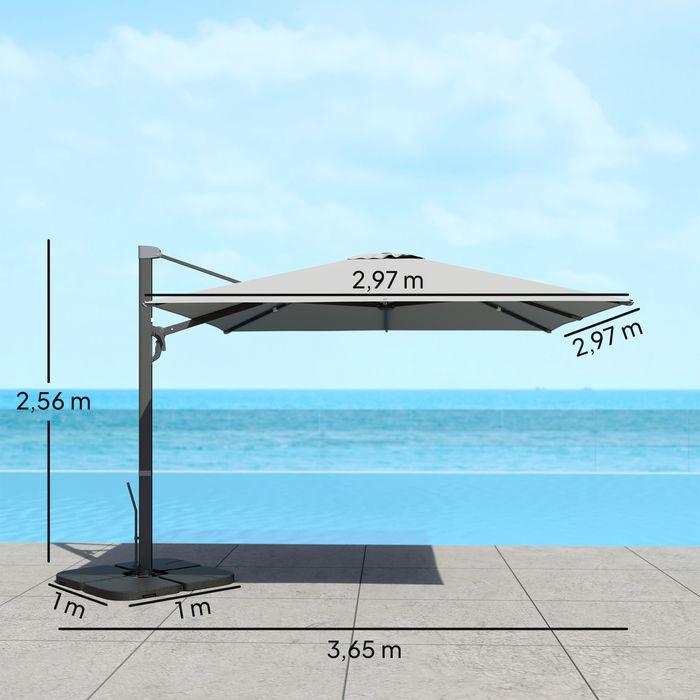 Produktbild Swisshandel24 Alu Ampelschirm 3x3 m 360° drehbar Ständer neigbar höhenverstellbar, Hellgrau (2.97 m)