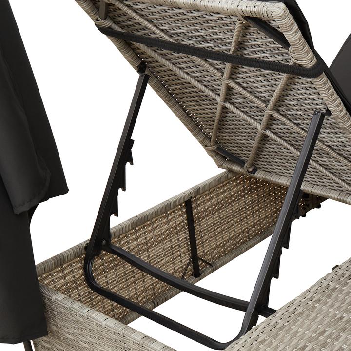 Produktbild VidaXL Doppel-Sonnenliege mit Dach und Vorhängen Hellgrau Poly Rattan