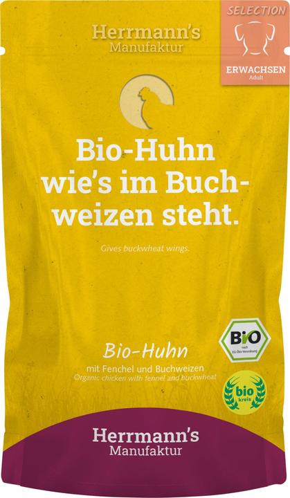 Produktbild Herrmanns Nassfutter Bio Huhn mit Fenchel und Buchweizen (Senior, Adult, Junior, Welpe + Kitten, 1 Stk., 160 g)