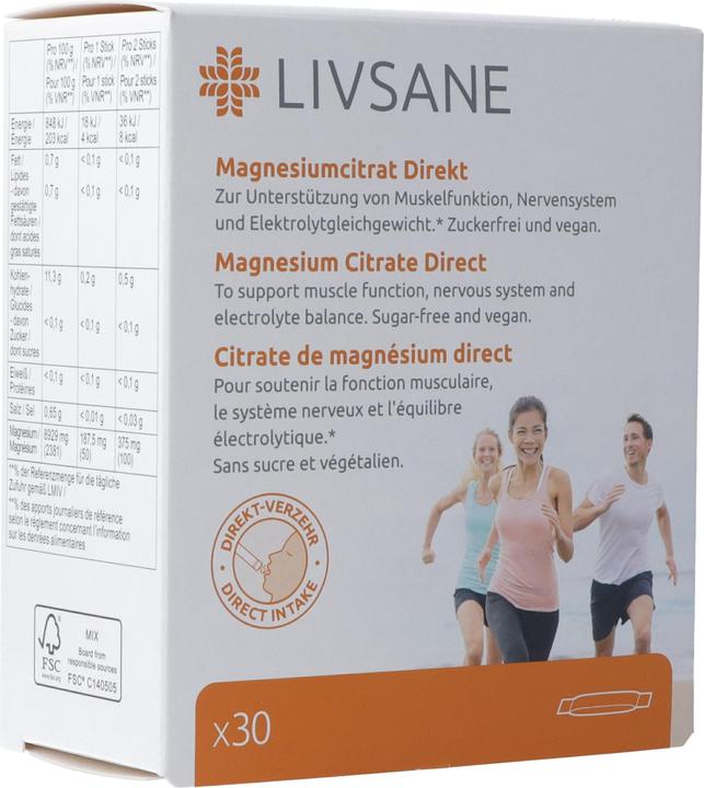 Nutritional values and ingredients Livsane Magnesium Citrate Direct Gran (30 Piece, Capsules, Pills, 101 g)