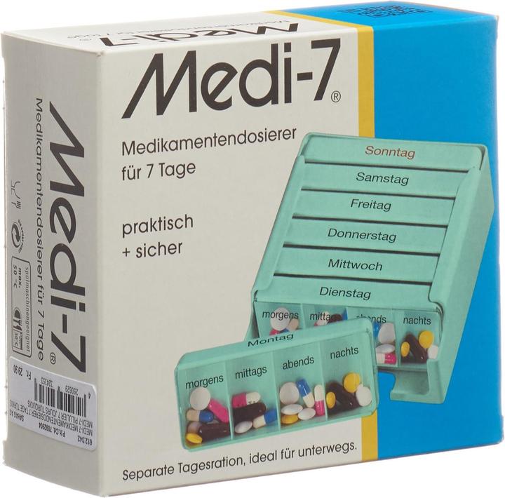 Sahag Medi-7 Medikamentendosierer 7 Tage 4 Fächer Pro Tag türkis deutsch