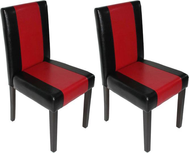 Produktbild Swisshandel24 6x Esszimmerstuhl Stuhl Küchenstuhl Littau - Kunstleder, schwarz-rot, dunkle Beine