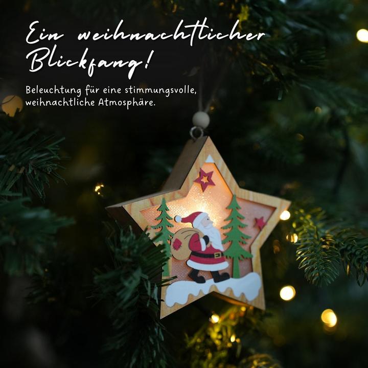 Produktbild Hermex LED-Weihnachtsdekoration Weihnachtsschmuck Weihnachtsbaum-Anhänger Holzdeko (1 -teilig)