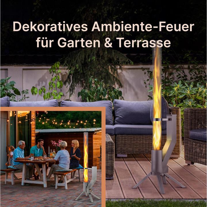 Actual product image Gardenflare Feuerrohr – elegante Edelstahl Feuersäule und Pelletfackel - silber (106 cm)