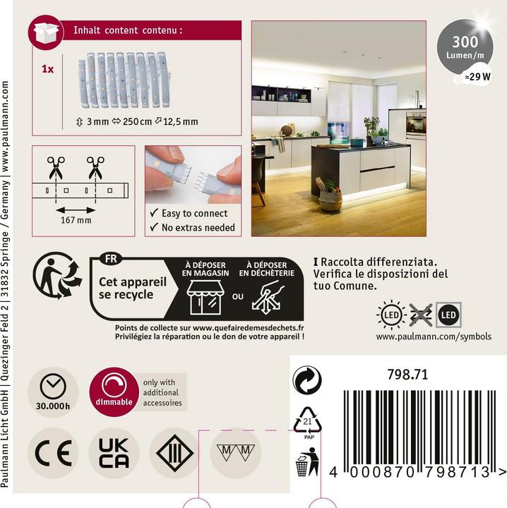 Produktbild Paulmann MaxLED 250 Stripe (Warmweiss, 250 cm, Indoor)