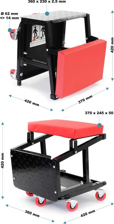Produktbild Wiltec Werkstattwagen rollbar Tritthocker Werkstatthocker Rollsitz Leiter Ablage