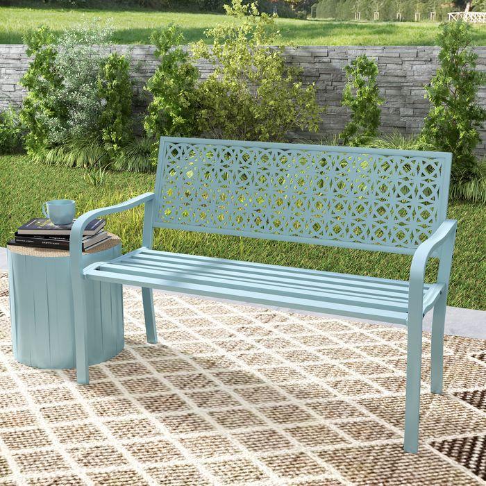 Produktbild Swisshandel24 2-Sitzer Gartenbank, wetterfest, mit Rücken- & Armlehnen, bis 240kg, 127x63x85cm, Blau