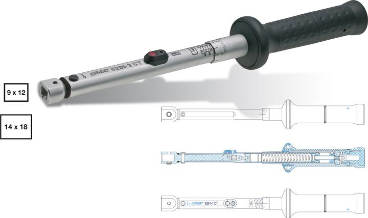 Actual product image HAZET Torque wrench 6292-1CT ∙ Nm min-max: 40 - 200 Nm ∙ Tolerance: 2% ∙ Insert square 14 x 18 mm (40 Nm, 200 Nm)