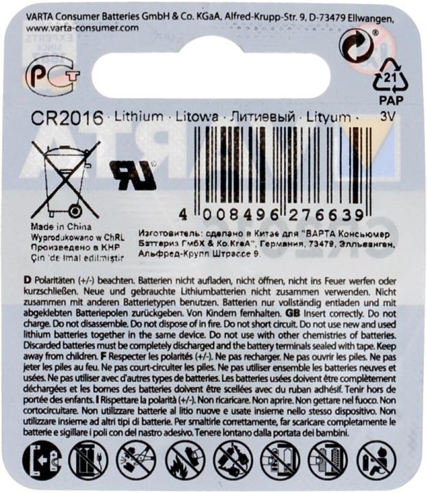 Produktbild Varta Cr2016 (1 Stk., CR2016, 87 mAh)