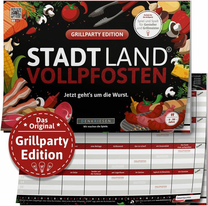 Denkriesen STADT LAND VOLLPFOSTEN® A4 - GRILLPARTY EDITION "Now it's time for the sausage". (German)