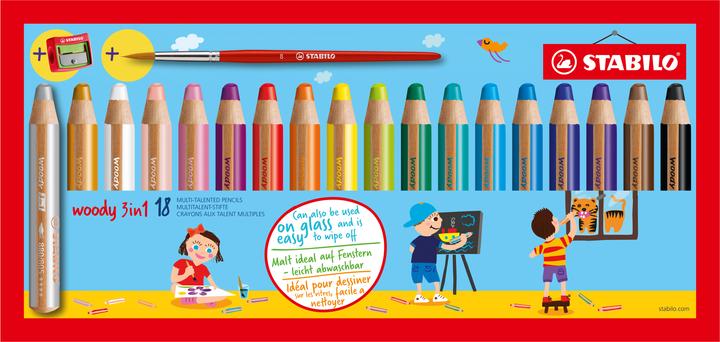STABILO legnoso 3 in 1 (Multicolore, 18 x)