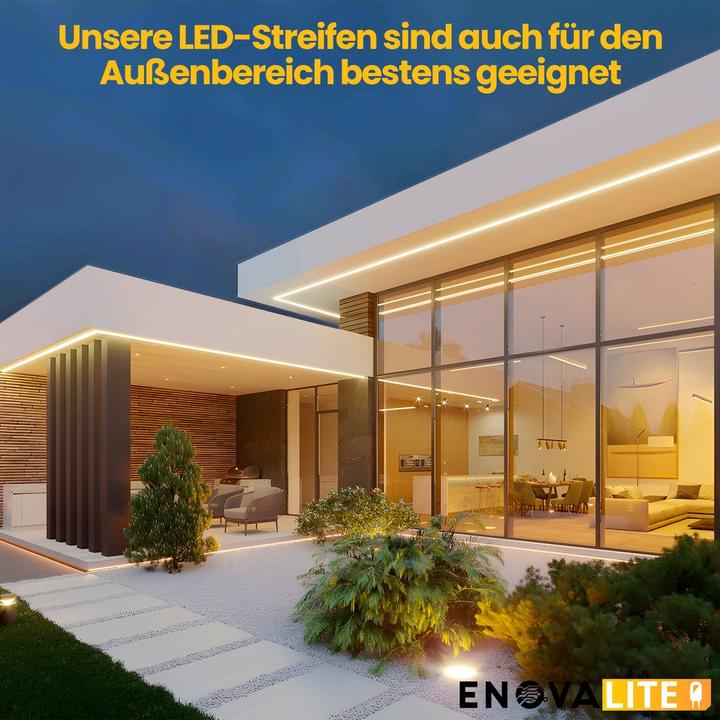 Image du produit Enovalite Bande LED avec fonction CCT, lumière blanche chaude, neutre et froide (Blanc chaud, Blanc neutre, Blanc froid, 500 cm, Intérieur, Extérieur)