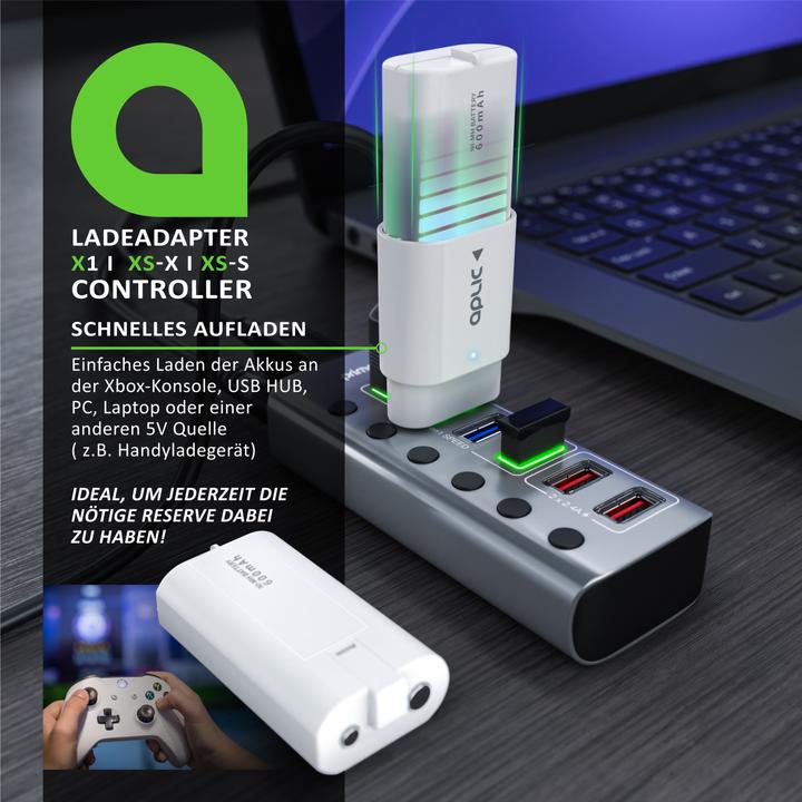 Produktbild Aplic Ladegerät für Xbox One Controller und Series Gamepad, Akku Ladestation, 2 x Akkus 600 mAh (Xbox One S, Xbox Series S)