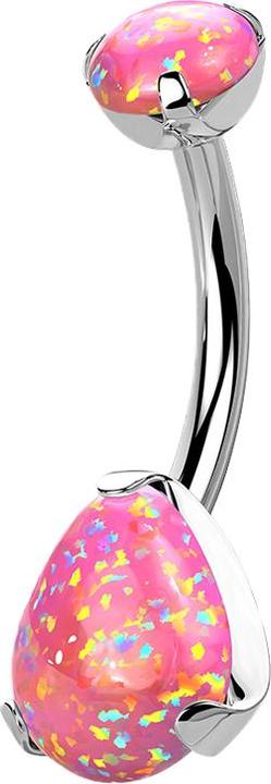 Star Piercing Banane silber mit Opal und Opal Tropfen pink (Titan G23, ohne Messing)