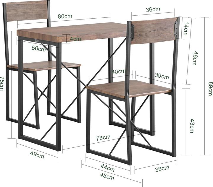 Produktbild SoBuy Esstisch mit 2 Stühlen (80 x 50 x 75 cm)