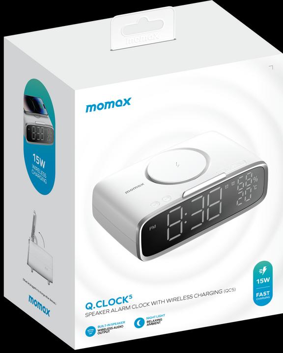 Actual product image Momax Q.Clock 5 Digital Clock with Wireless Charging