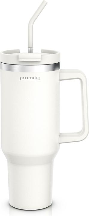 Arendo Thermobecher 1200 ml, Becher mit Deckel, Thermal Mug, Henkel & Strohhalm, Tumbler, Edelstahl (1.20 l)