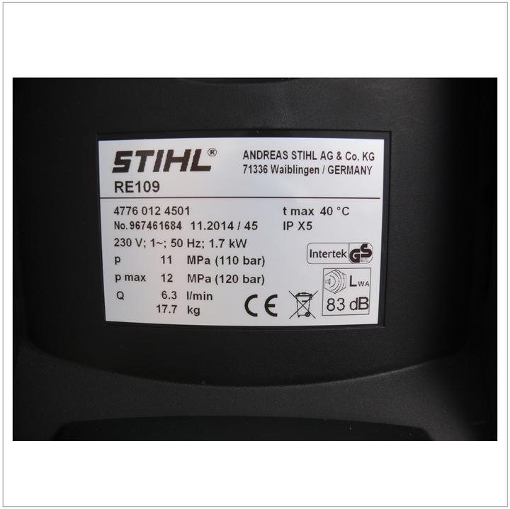 Produktbild Stihl RE 109 Hochdruckreiniger 110 bar ( 4776 012 4511 ) (Netzbetrieb)