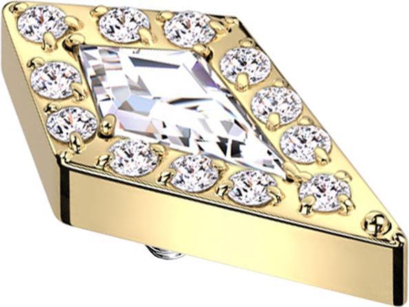 Star Piercing Dermal Anchor Diamant vergoldet grosser Kristall silber (ohne Messing, Titan G23)