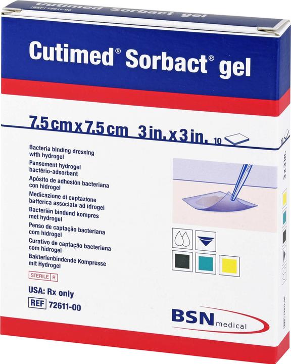 Produktbild Emramed Cutimed Sorbact Gel bakterienbindende Kompresse 7,5 cm x 7,5 cm, 10 St. Kompressen