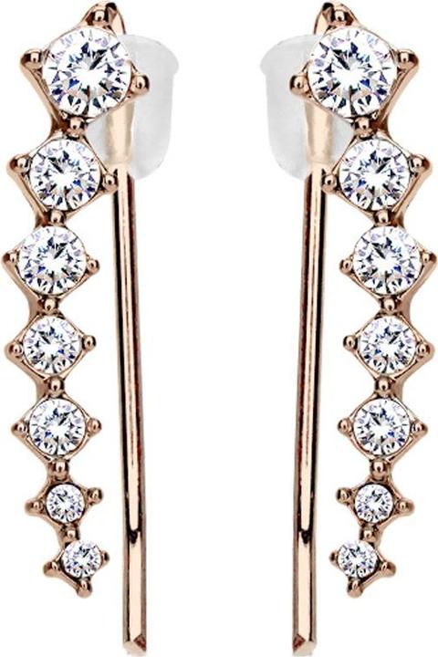 Star Piercing Ohrring Ear Climber rosegold mit quadraten und Kristall silber