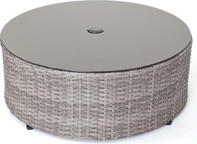 Produktbild Swisshandel24 Poly-Rattan Garnitur rund HWC-E17, Garten-Set Sitzgruppe - grau, Polster dunkelgrau, Kissen beige