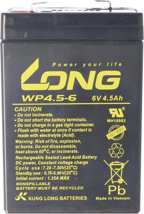 Image du produit Kung Long Akku WP4.5-6 mit Faston 4,8mm Steckkontakt (6 V, 4.50 Ah)