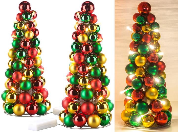 Produktbild Britesta 2er-Set LED-beleuchtete Weihnachtsbaum-Pyramiden mit bunten Kugeln