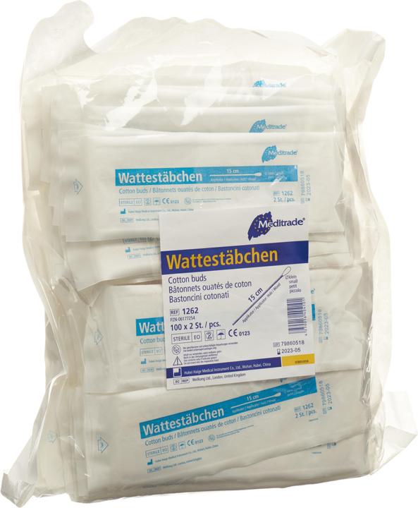 Meditrade Wattestäbchen kleiner Kopf 15cm Holz steril