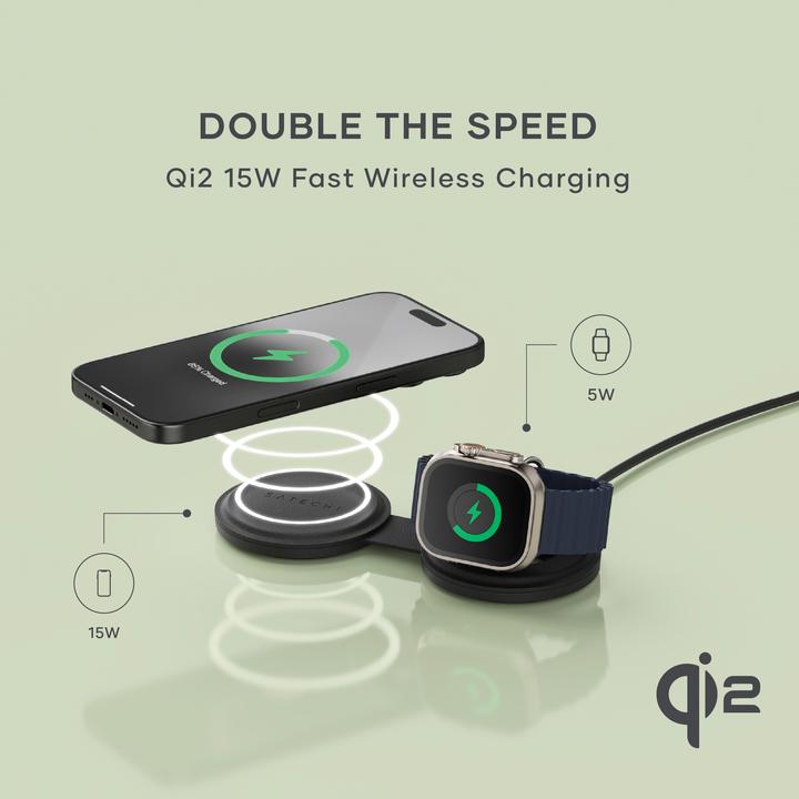 Actual product image Satechi OntheGo 2-in-1 Wireless Charger mit Qi2 (15 W)