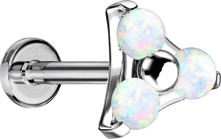 Star Piercing Micro Threadless Labret silber Dreieck drei Opale weiss (ohne Messing, Titan G23)