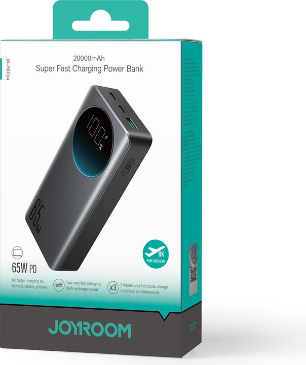 Immagine prodotto Joyroom Powerbank 65W 20000mAH nero (JR-PBF04) (20000 mAh, 65 W, 74 Wh)