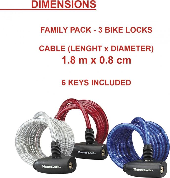 Actual product image Master Lock Spiral cable lock set 3-piece (180 cm)